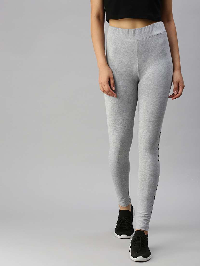 grey printed ankle length active wear tights