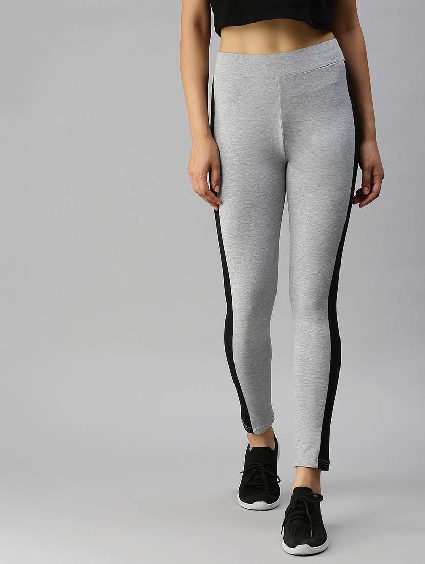grey color block ankle length tights