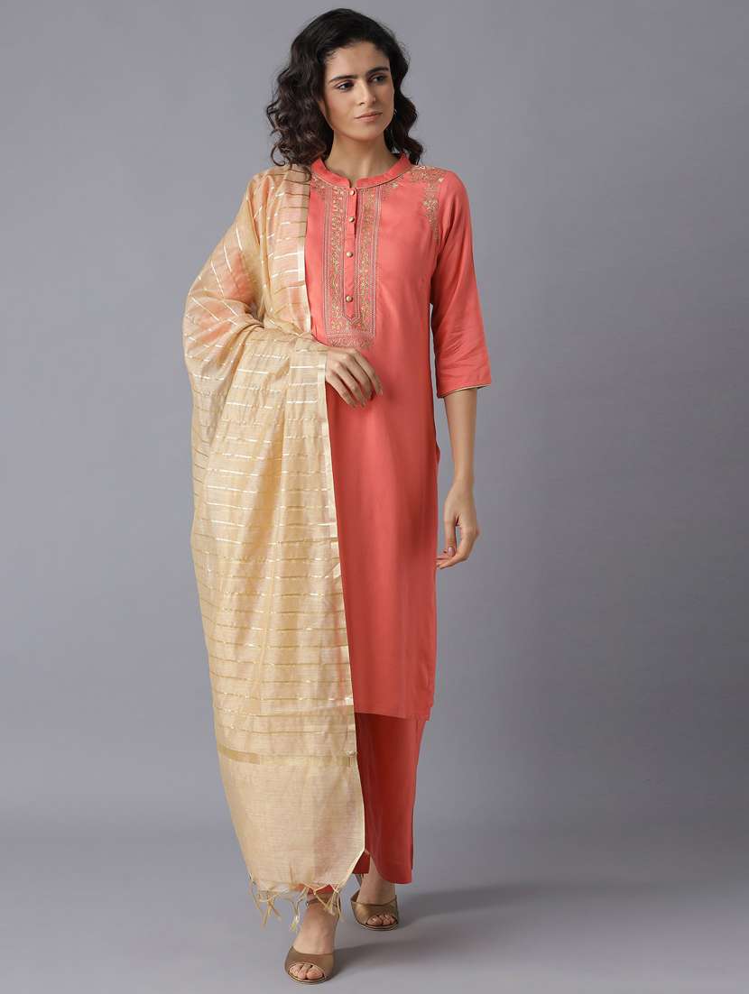 peach kurta palazzo set with dupatta