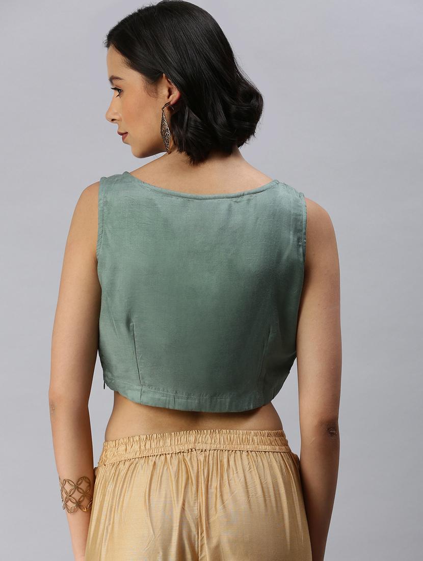 green viscose embroidered blouse - 18360161 - Standard Image - 2