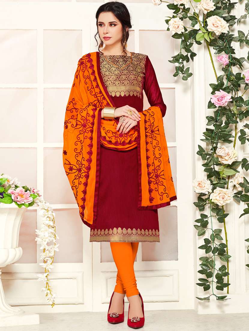 maroon semi-stitched suit set