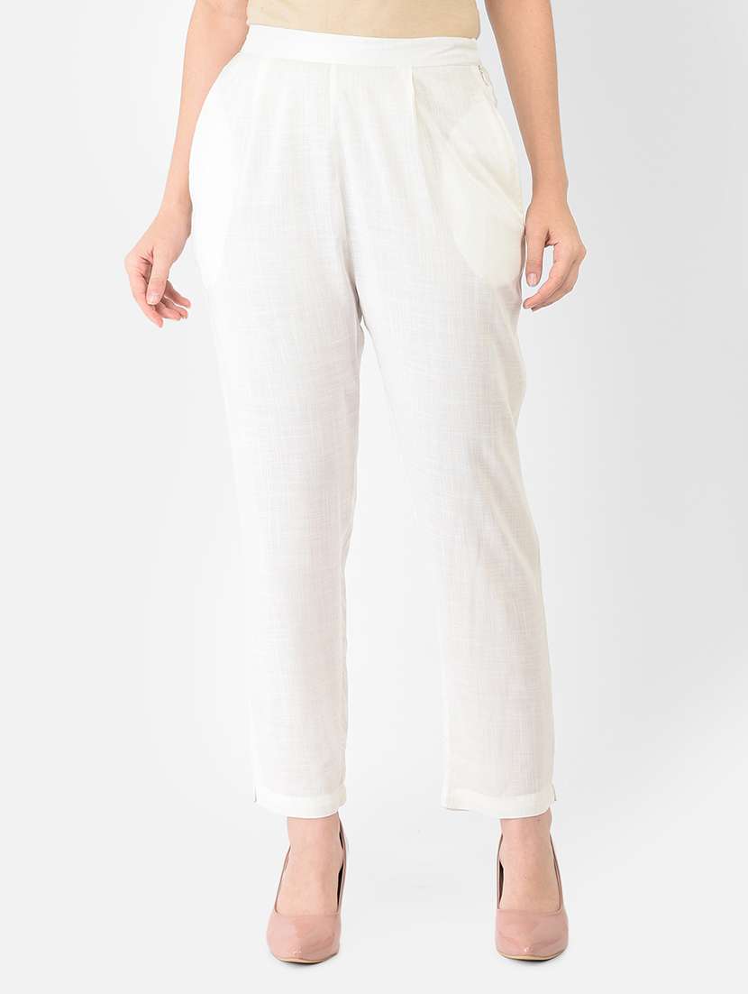 mid rise solid cigarette pants trouser
