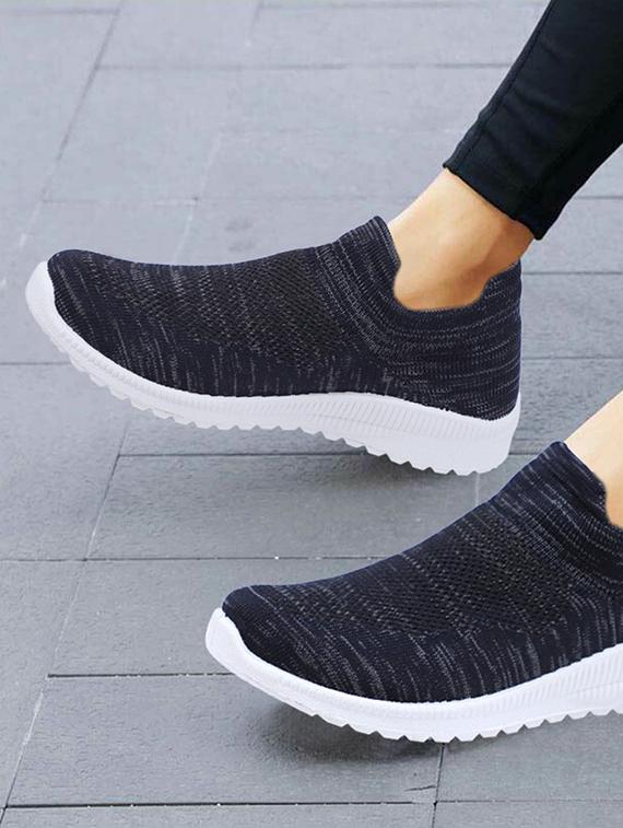 navy polyester slip on sports shoes - 18360591 - Standard Image - 2