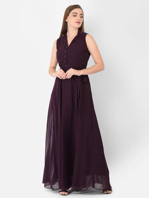 women brown fit & flare solid dress - 18362224 - Standard Image - 0