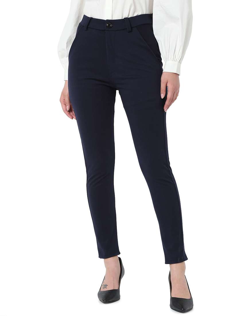 high rise solid flat front trouser 