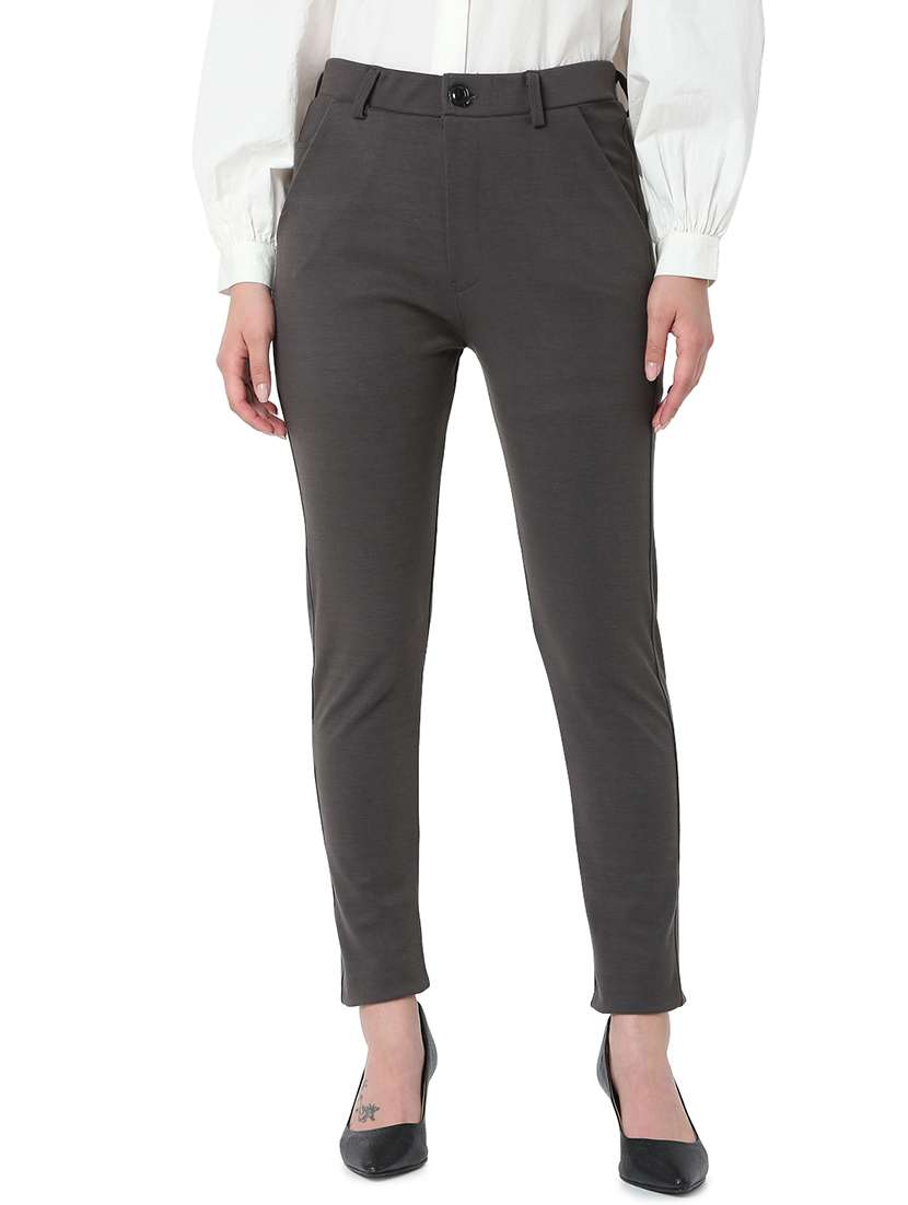 high rise solid flat front trouser 