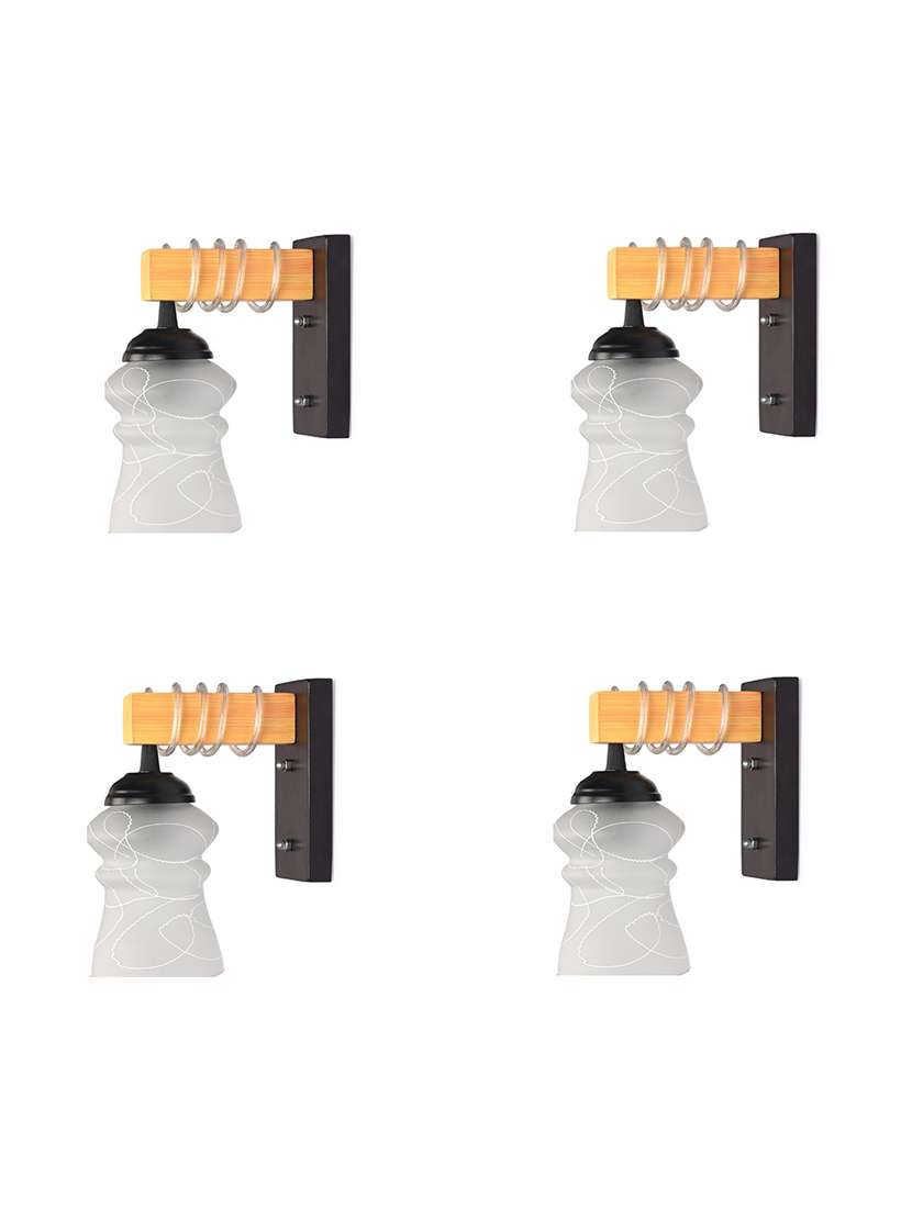 somil modern design colorful wood wall lamp/ light with hand decorated glass shade (set of 4) - ya15