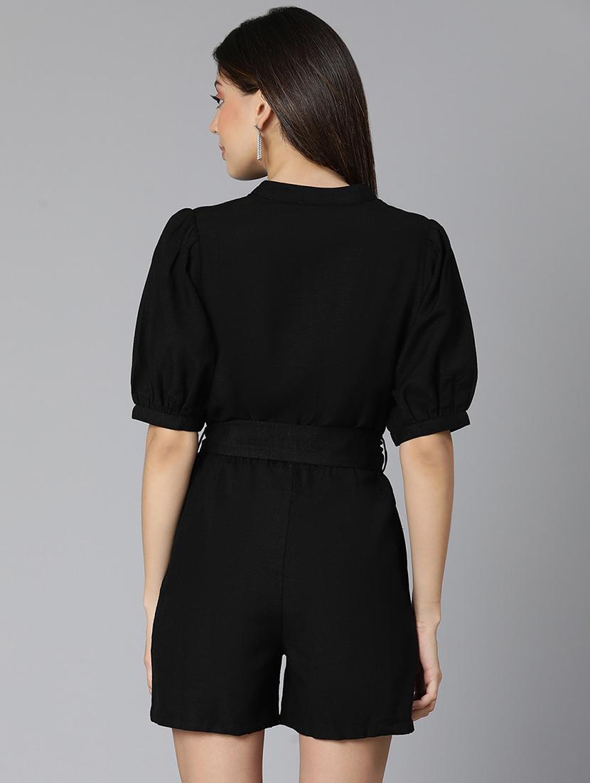 three quarter sleeved solid knee length jumpsuit - 18365746 - Standard Image - 2