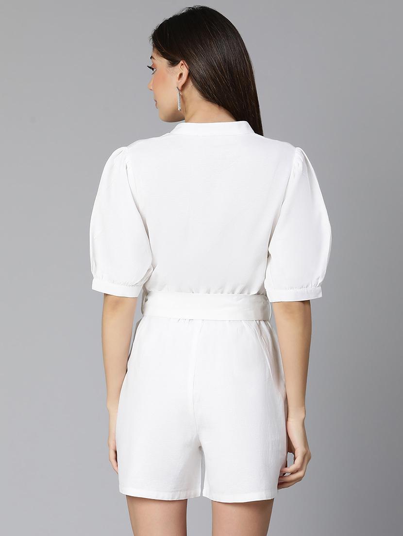 three quarter sleeved solid knee length jumpsuit - 18365748 - Standard Image - 2