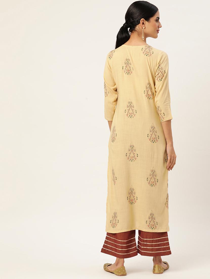 cream rayon kurta palazzo set - 18366261 - Standard Image - 2