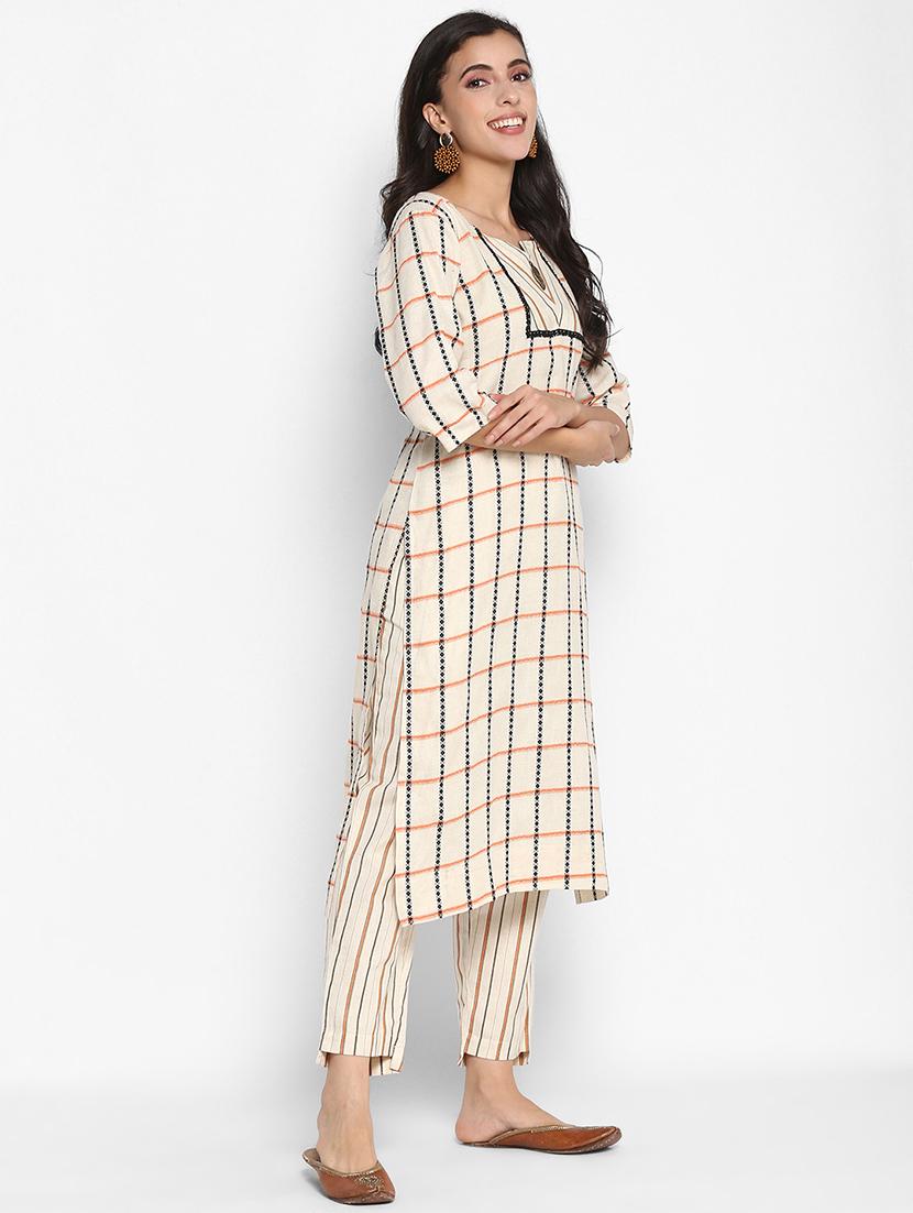 cream cotton kurta pant set - 18366265 - Standard Image - 2