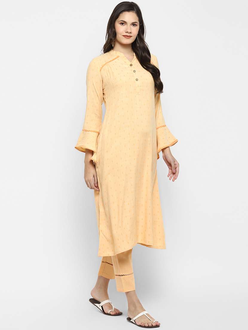 peach viscose kurta pant set - 18366268 - Standard Image - 2