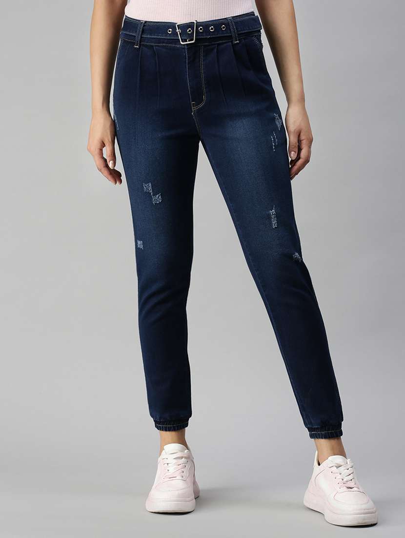 women's distress jogger fit jeans