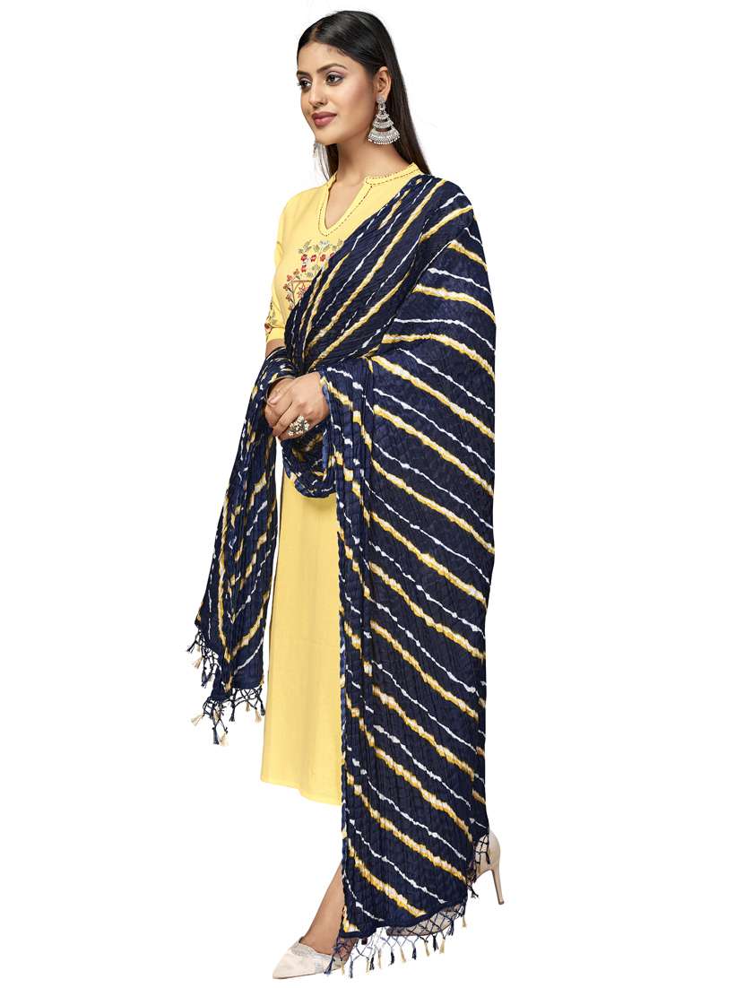 navy blue leheriya print dupatta with fringes - 18367467 - Standard Image - 2