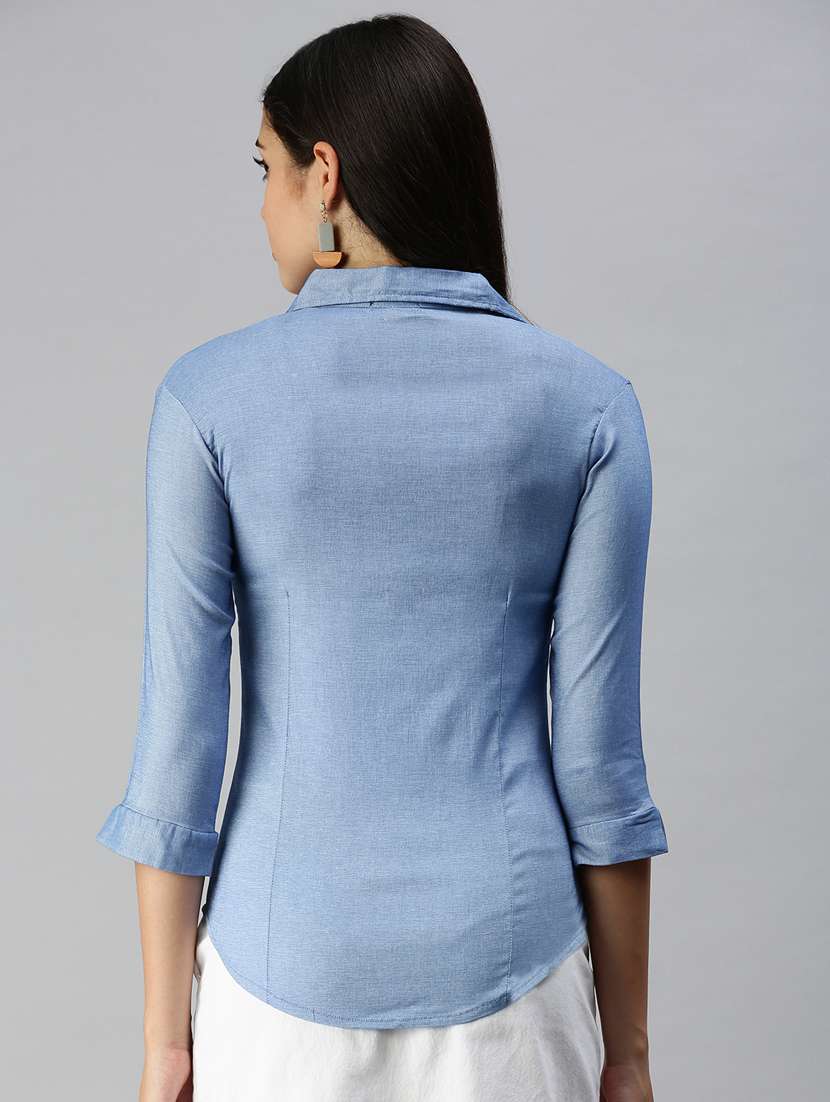 three quarter sleeved solid regular shirt - 18367704 -  Standard Image - 2