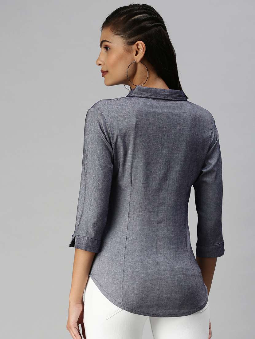 three quarter sleeved solid regular shirt - 18367705 -  Standard Image - 2