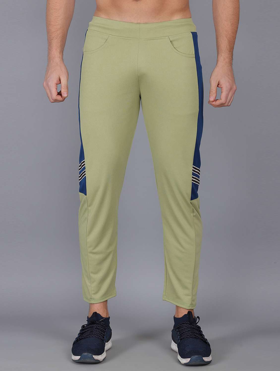 green  color-blocked ankle length track pant