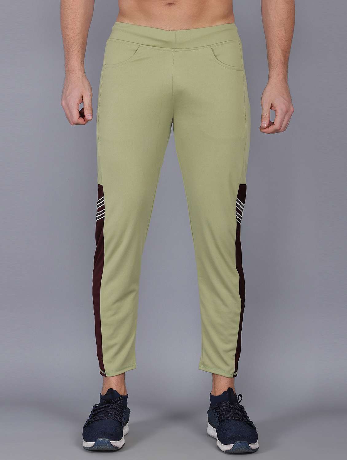 green  color-blocked ankle length track pant