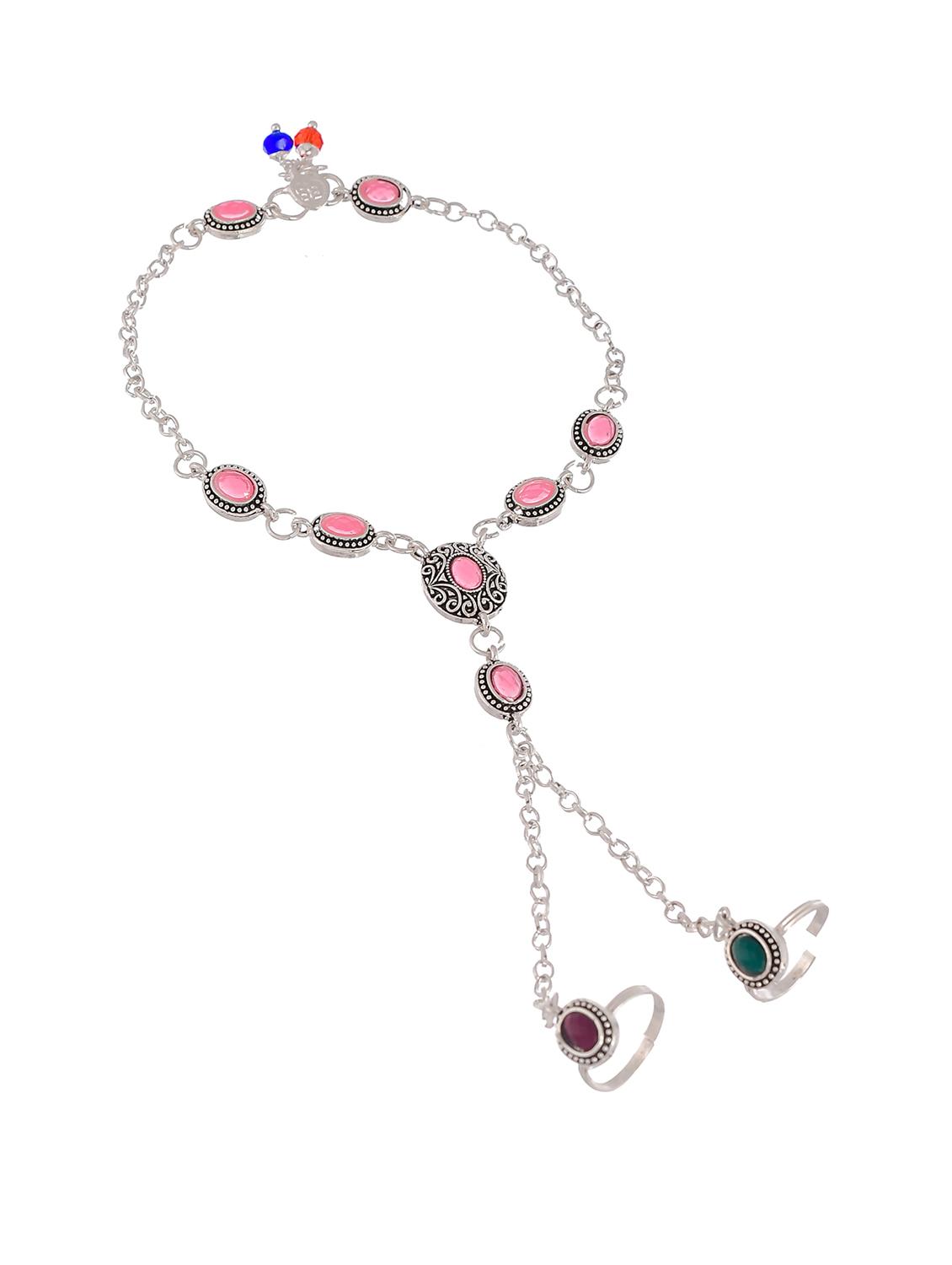 oxidized silver plated anklet with chained double toe ring - 18368935 - Standard Image - 2