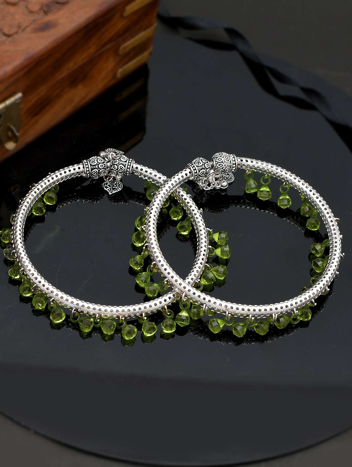 silver plated stone beads kada anklet