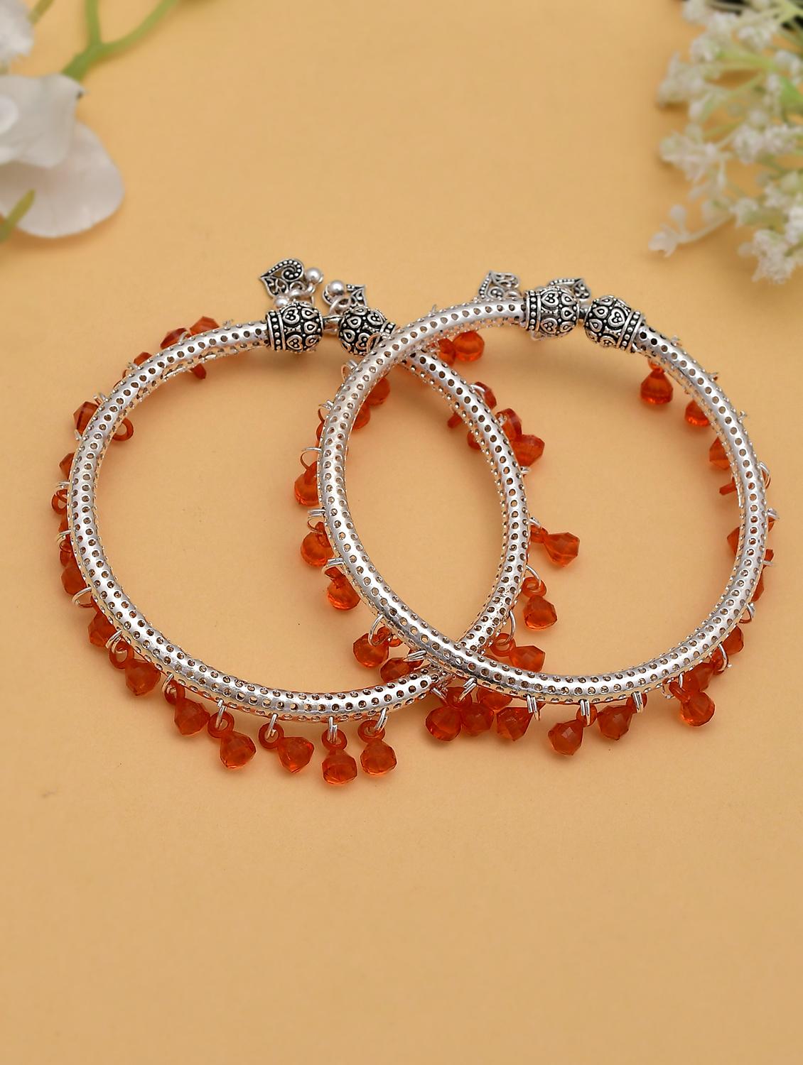 orange drop silver plated kada anklets