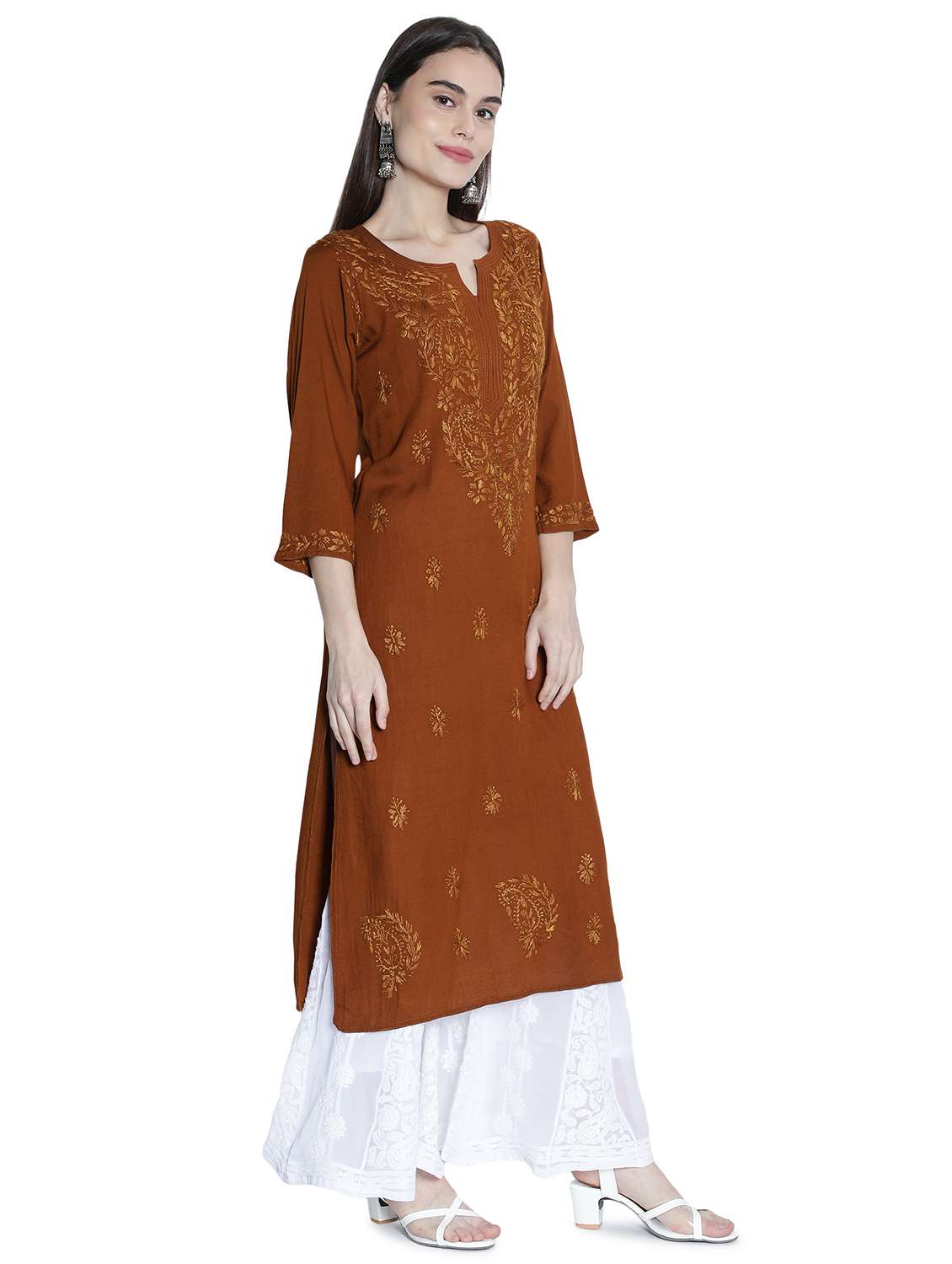 brown rayon straight kurta - 18369009 -  Standard Image - 2