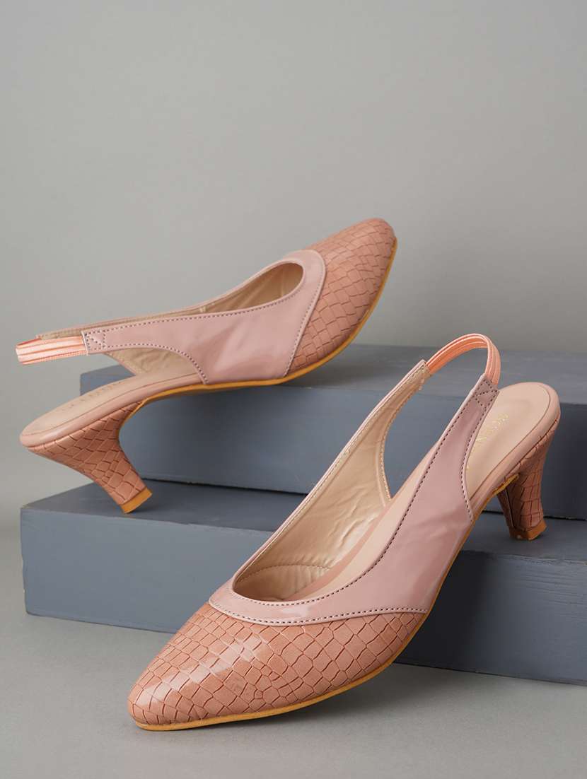 pink textured pumps