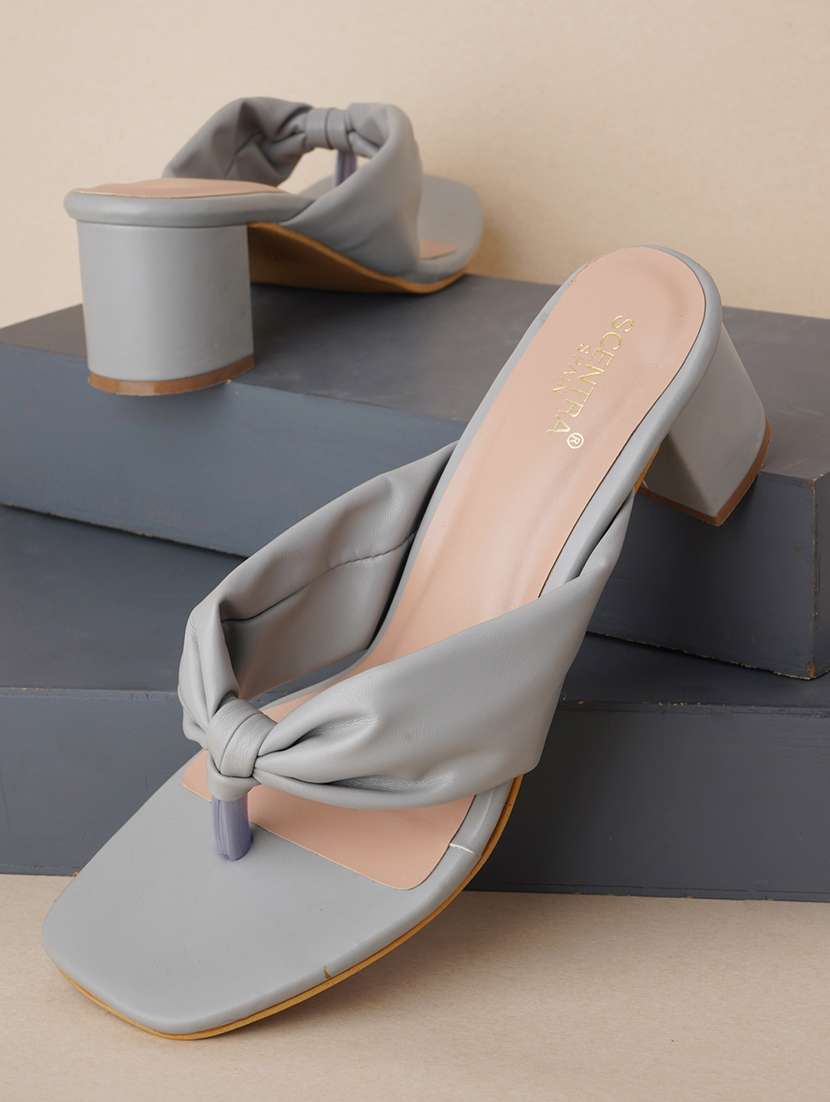 grey synthetic slip on sandals