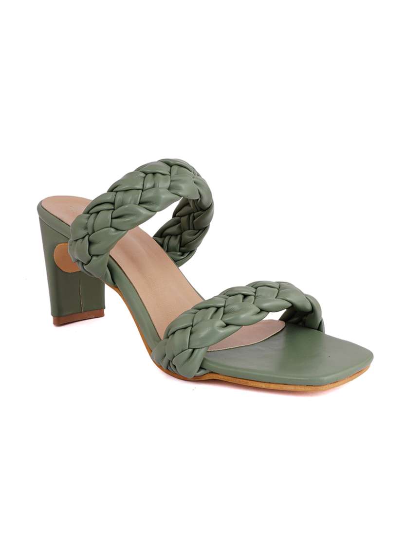 green synthetic slip on sandals