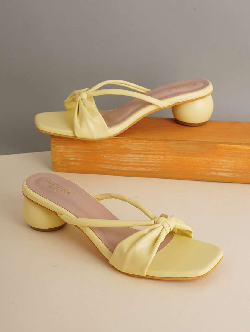 yellow synthetic slip on sandals