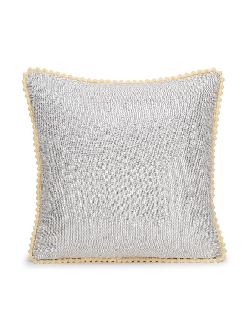 mezposh dazzle dazzle silver & natrual cotton lurex solid self design pompom cushion cover (16"x16") (set of 2) - 18369294 - Standard Image - 2