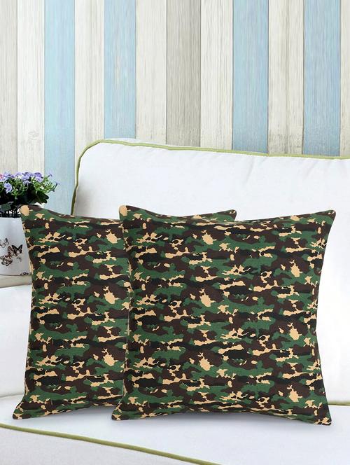 mezposh nomad multi cotton canvas camouflage print cushion cover (16"x16") (set of 2) - 18369310 -  Standard Image - 0