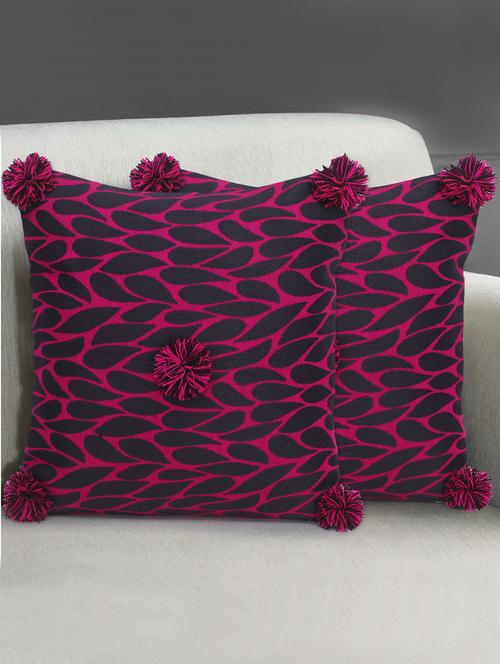 mezposh nomad pink & black polyester jacquard quirky pompom cushion cover (16"x16") (set of 2) - 18369335 -  Standard Image - 0