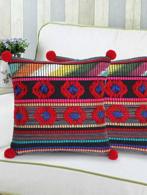 mezposh tribal red & multi striped acrylic jacquard cushion covers (12"x12") set of 2 - 18369360 -  Standard Image - 0