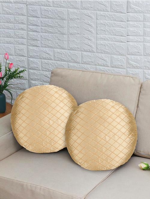 mezposh rasta cream quilted satin round cushion covers (14")  set of 2 - 18369370 -  Standard Image - 0