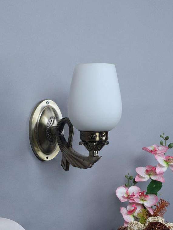 eliante antique gold aluminium base white glass shade wall light - 8553-1w - without bulb