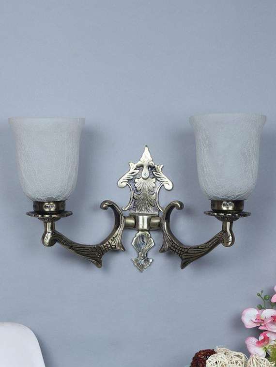eliante antique gold aluminium base frost glass shade wall light - 8752-2w - without bulb