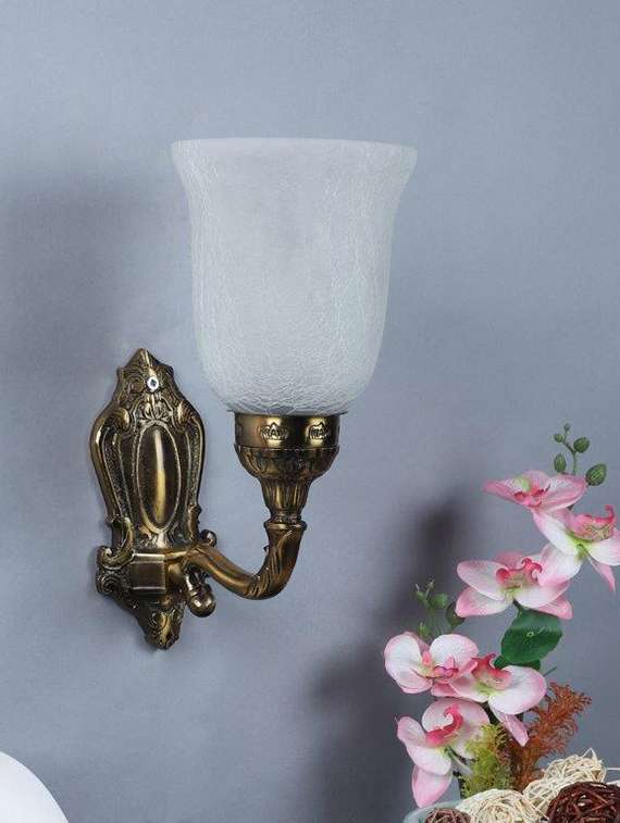 eliante antique gold aluminium base frost glass shade wall light - 8763-1w - without bulb