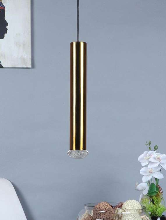 eliante antique gold iron base transparent glass shade hanging light - hary-pipe-1lp - inbuilt led