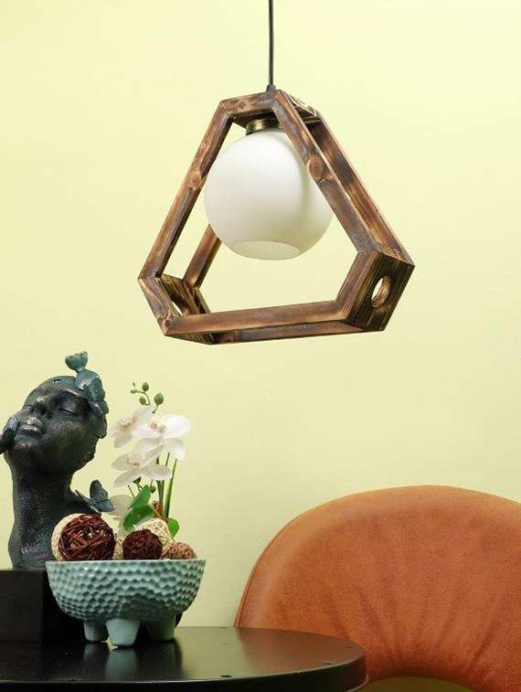 eliante brown wood base white white shade hanging light - nb-150-wood-1lp - without bulb