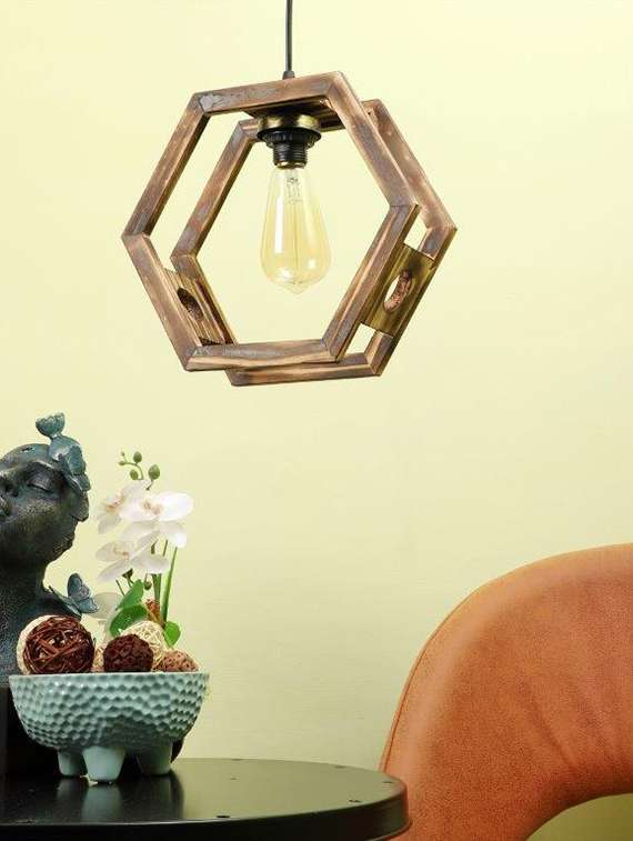 eliante brown wood base brown white shade hanging light - nb-153-wood-1lp - without bulb