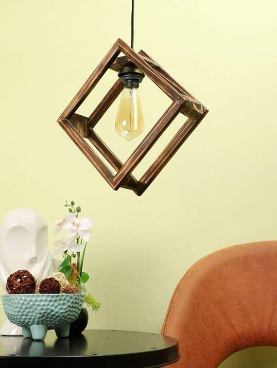 eliante brown wood base brown white shade hanging light - nb-154-wood-1lp - without bulb