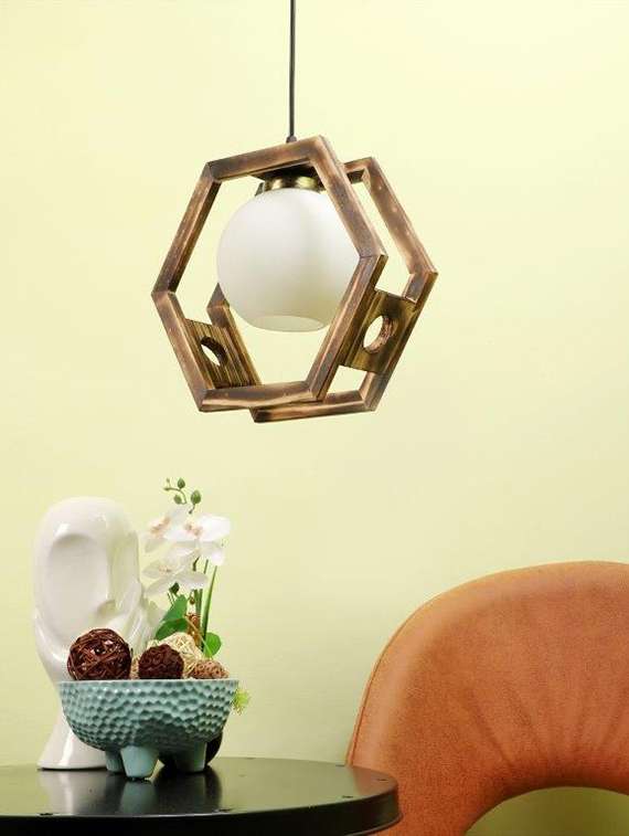 eliante brown wood base white white shade hanging light - nb-162-wood-1lp - without bulb