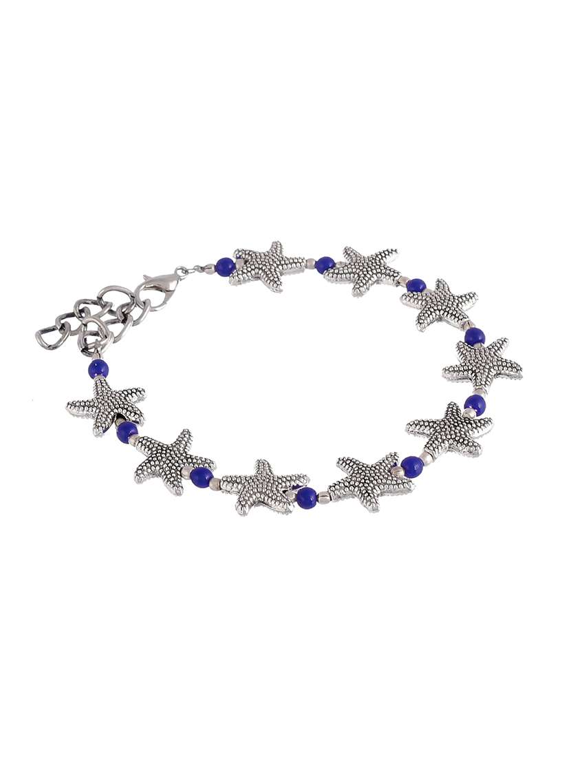 blue beads silver starfish anklet - 18369791 - Standard Image - 2