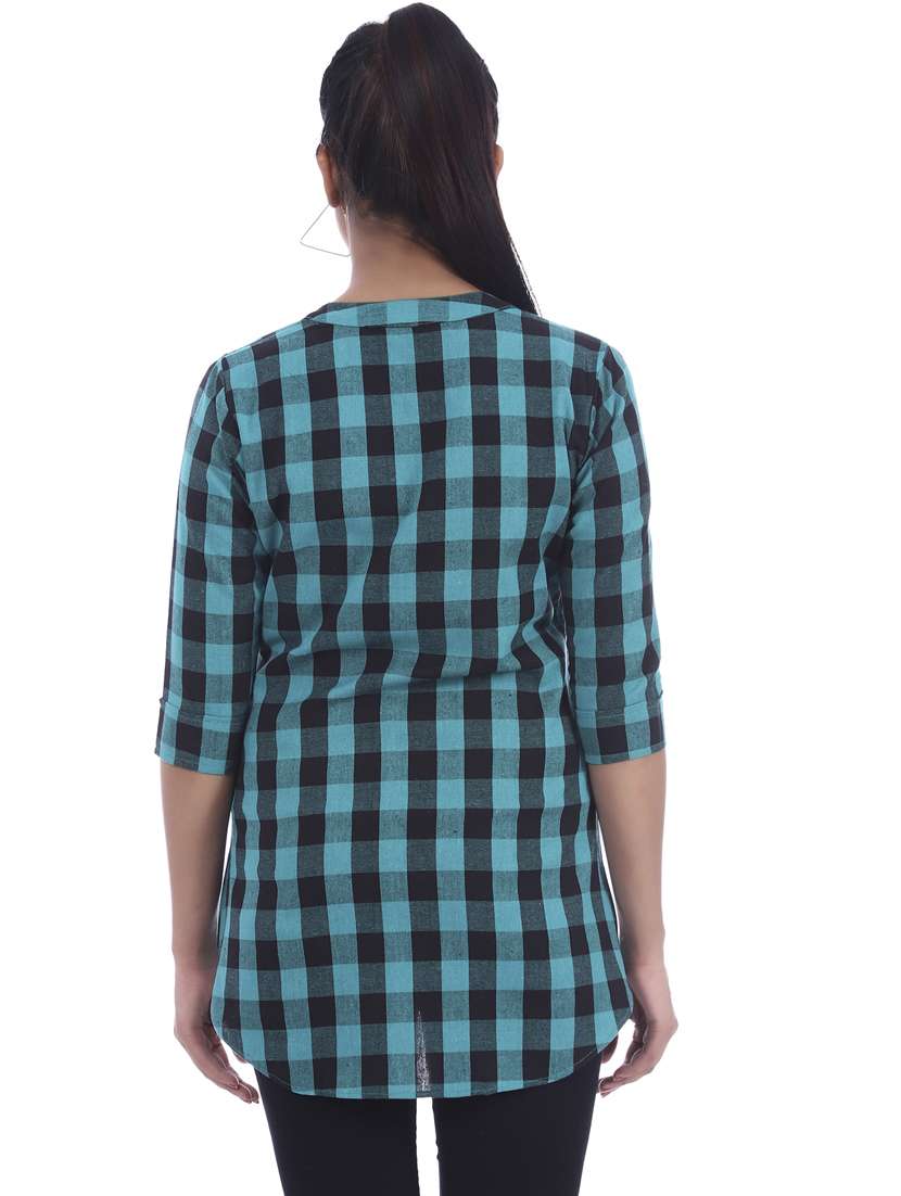 mandarin neck checkered long sleeve shirt - 18369814 - Standard Image - 2
