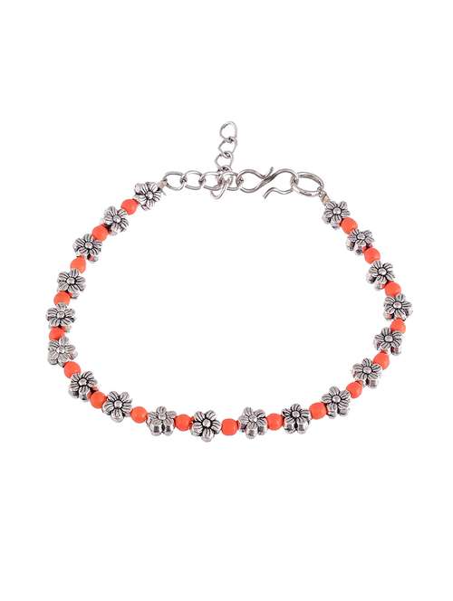 orange beads silver flower anklet - 18369874 -  Standard Image - 0