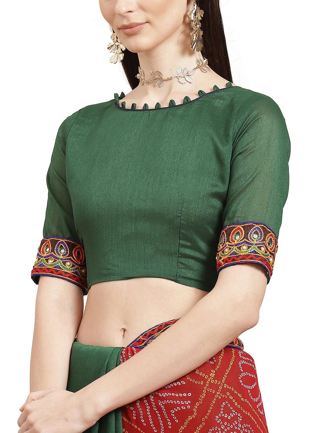 green georgette half and half saree with blouse - 18370277 -  Standard Image - 2