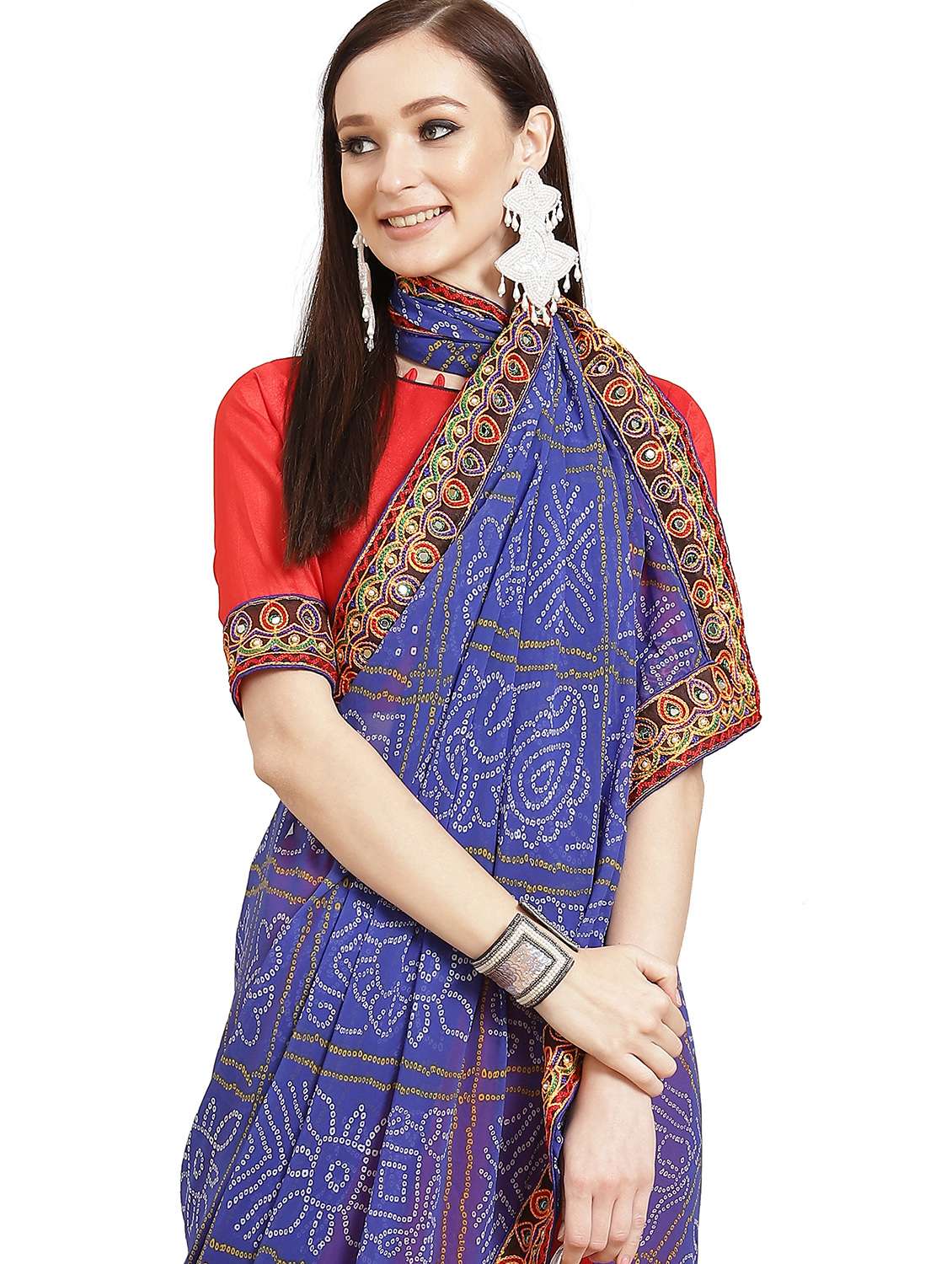 women's bandhani red colored saree with blouse - 18370278 -  Standard Image - 2