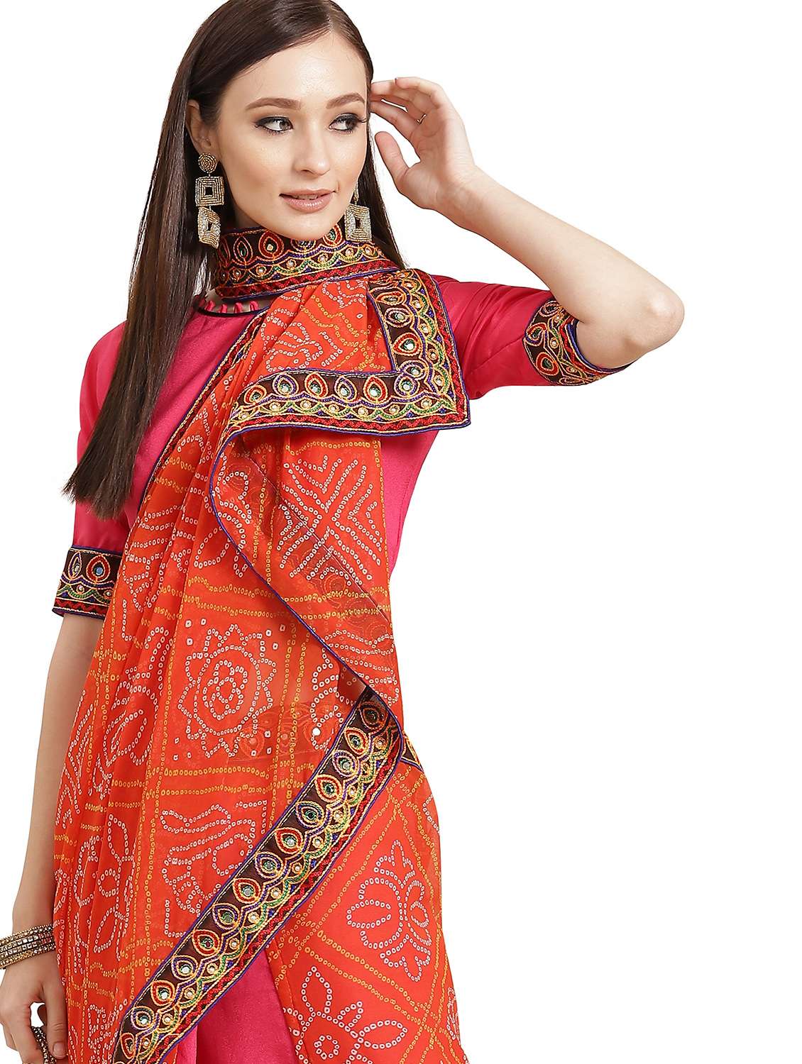 women's bandhani pink colored saree with blouse - 18370280 -  Standard Image - 2