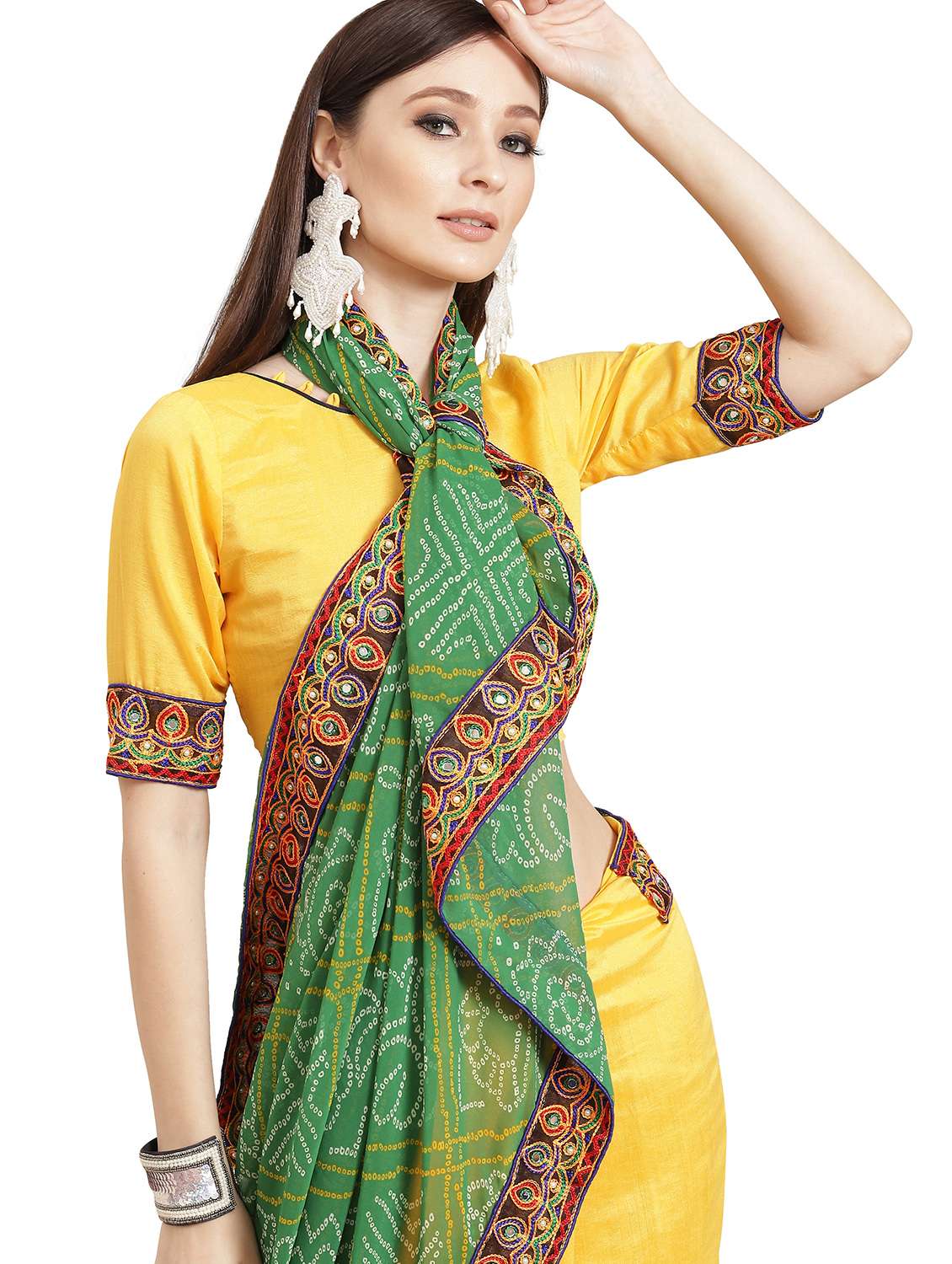 women's bandhani yellow colored saree with blouse - 18370281 -  Standard Image - 2